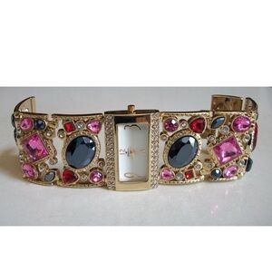 Women's Gold Finish Multicolor Stones Bracelet Fashion Watch